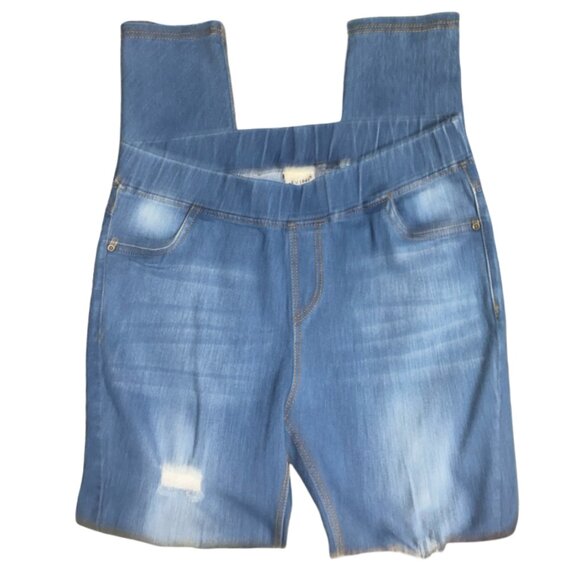 Sz.L*JVINI*Blue Ripped-Up Jeggings--4 Pockets--Elastic Waist - Picture 2 of 4